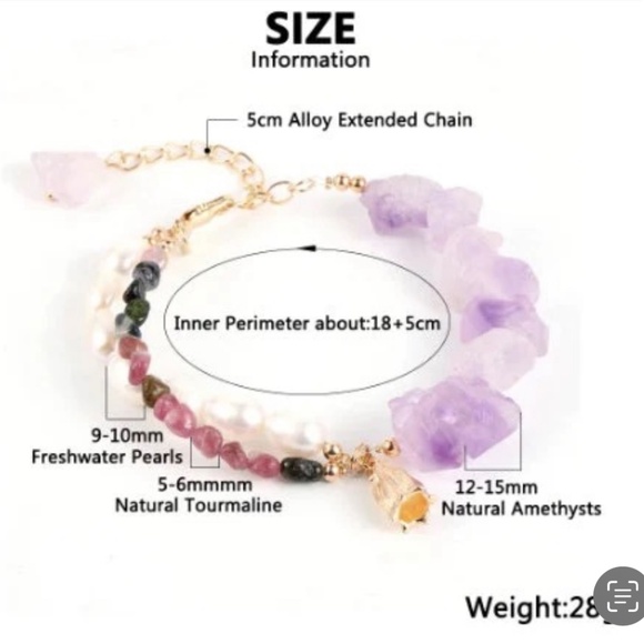 Amethyst & Freshwater Pearl Bracelet – Multicolored Tourmaline Charm Bracelet - Picture 3 of 4